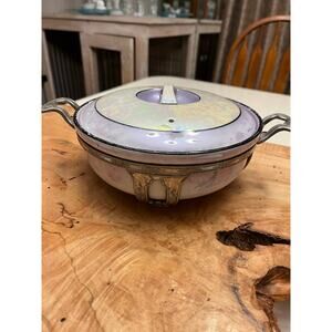 FRAUNFELTER Vintage IRIDESCENT VIOLET COVERED CASSEROLE w/ Stand ROYAL ROCHESTER
